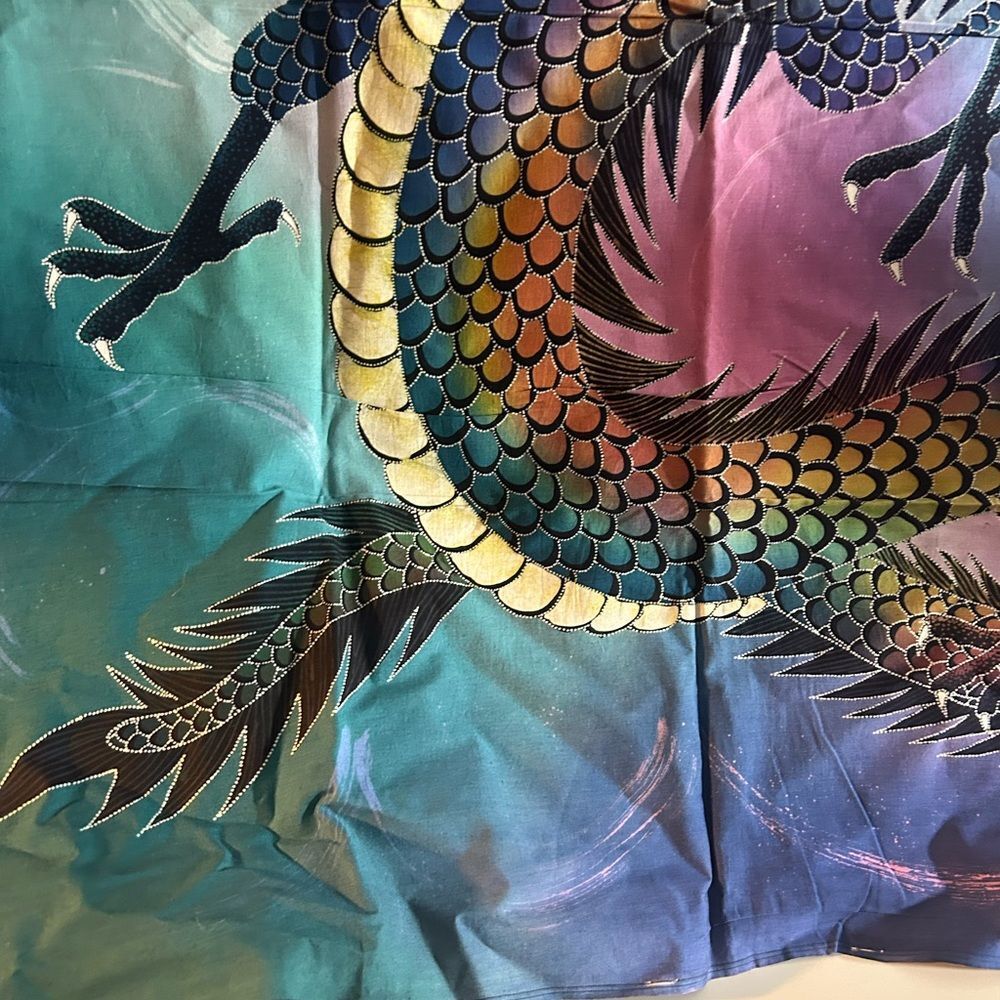 Dragon multicolor Rainbow indonesian Batik Panel Priyo 28" X 34.5” - Picture 3 of 14